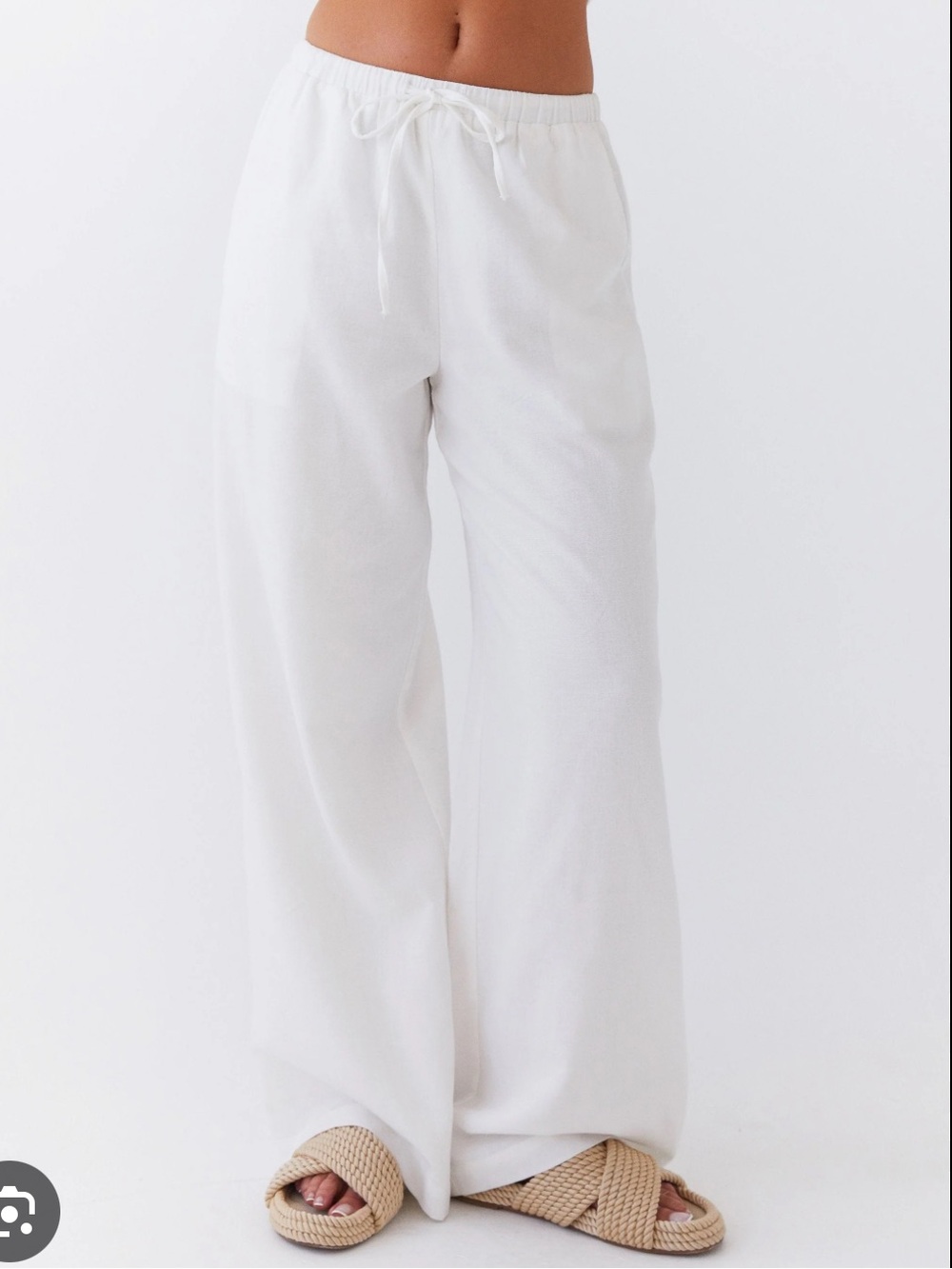Forever 21 White Wide Leg Drawstring Pants - Relaxed Fit
